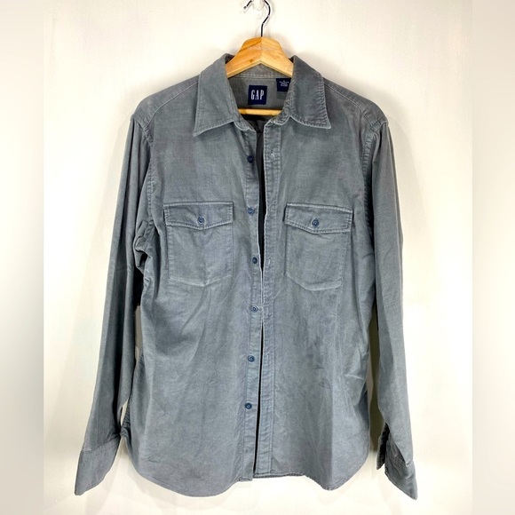 Gap: Men's Shacket‎ Casual Full Button Up Down Flannel Shirt Gray Size Medium - Picture 1 of 4